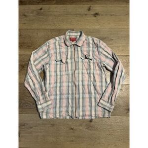 Supreme Shirt Mens Medium Pink Full Zip Up Flannel FW17 Skate Skater Streetwear